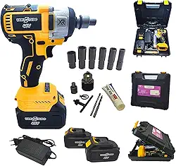 Chave de Impacto Furadeira 48V Brushless Parafusadeira de Alta Potência 2 Baterias 4.0Ah + Carregador Kit com Soquetes Bits Maleta Ferramenta Elétrica Profissional Bivolt