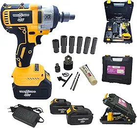 Chave de Impacto Furadeira 48V Brushless Parafusadeira de Alta Potência 2 Baterias 4.0Ah + Carregador Kit com Soquetes Bits Maleta Ferramenta Elétrica Profissional Bivolt