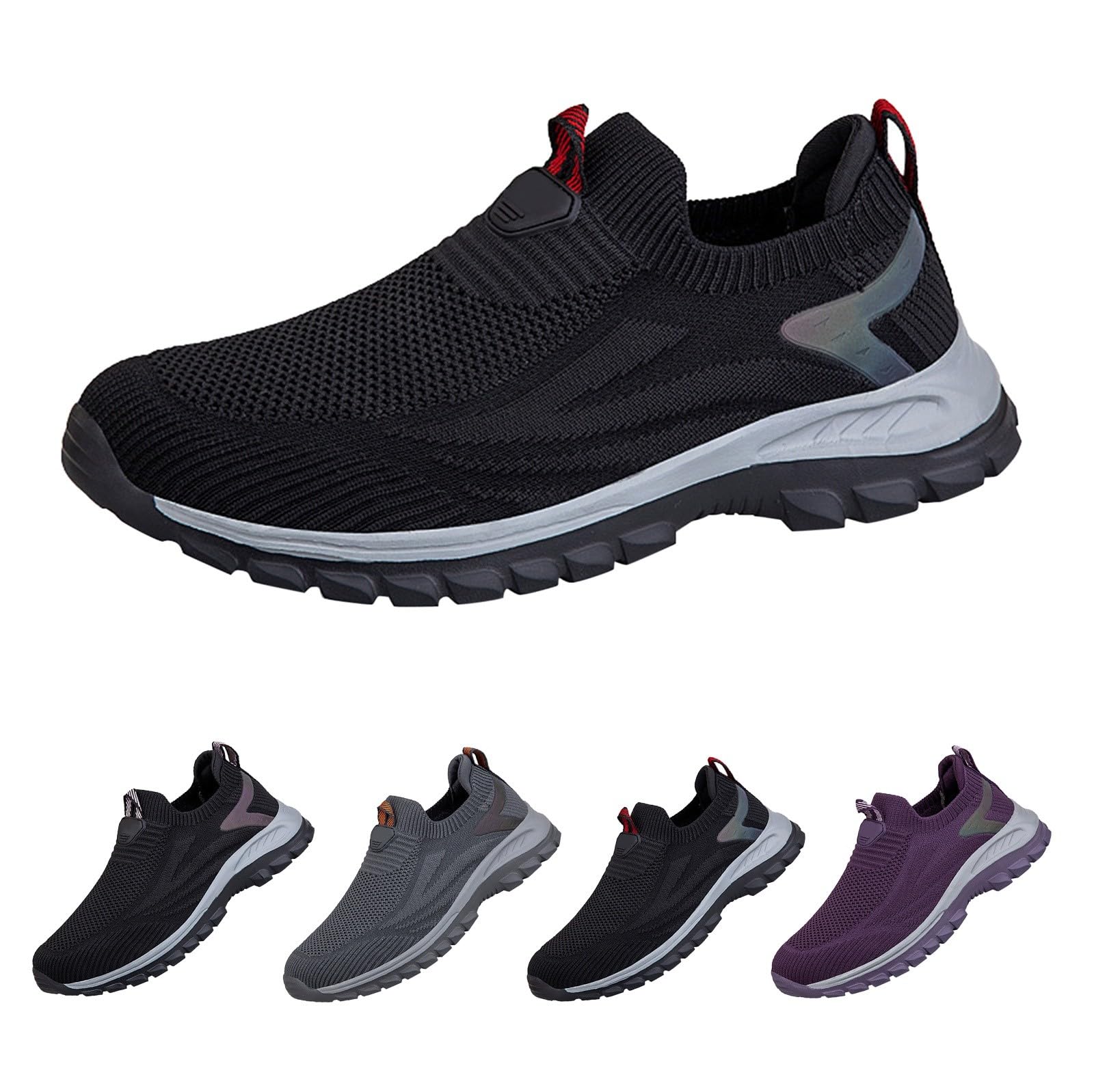 Męskie sportowe buty do chodzenia na świeżym powietrzu, dzianinowe, wsuwane, wytrzymałe trampki do trekkingu, kempingu i podróży po wsi, Czarny, 39.5 EU