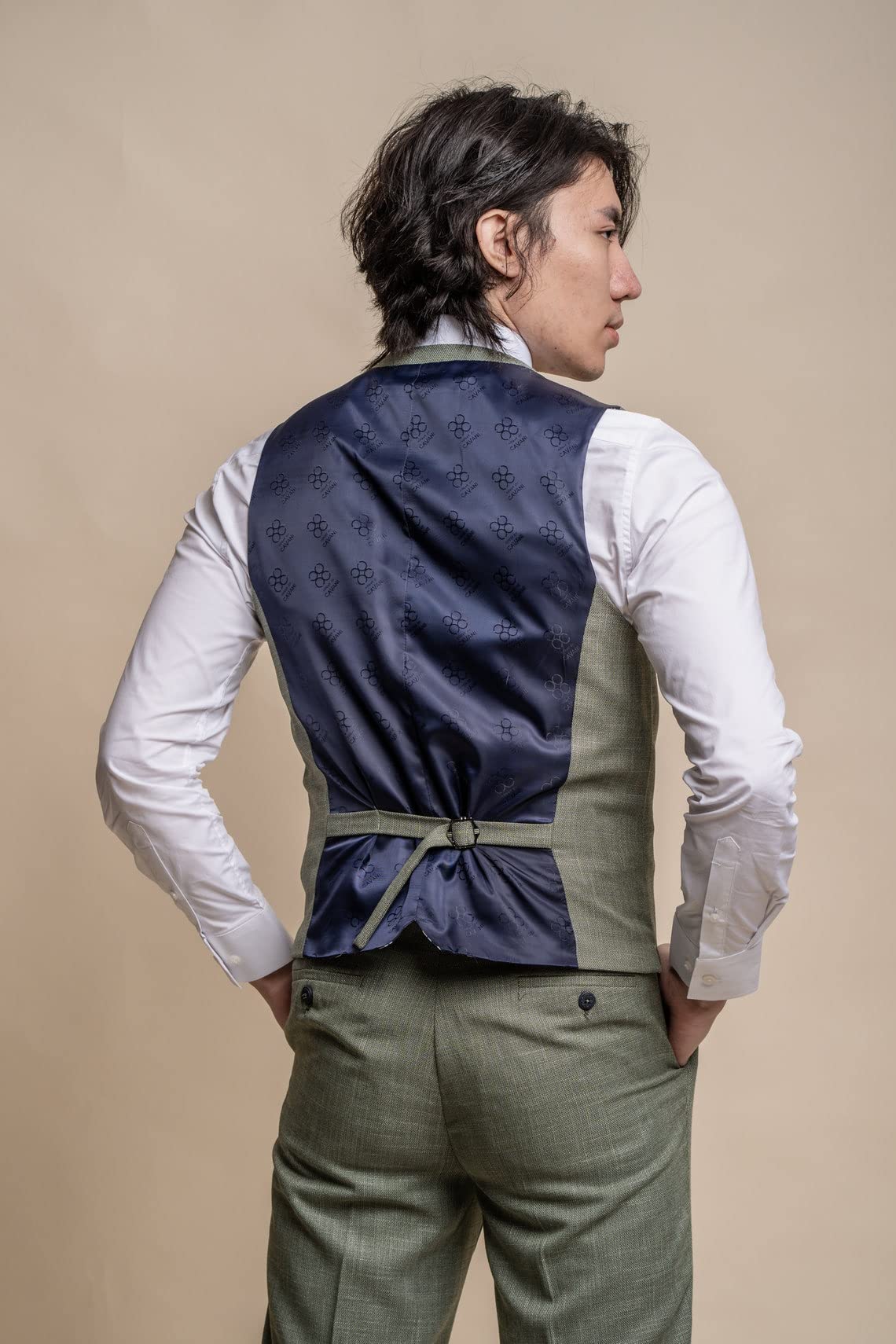 SIRRI Pantaloni da Giacca da Uomo Slim Fit Testurizzati Giacca Gilet Verde Salvia Venduti separatamente