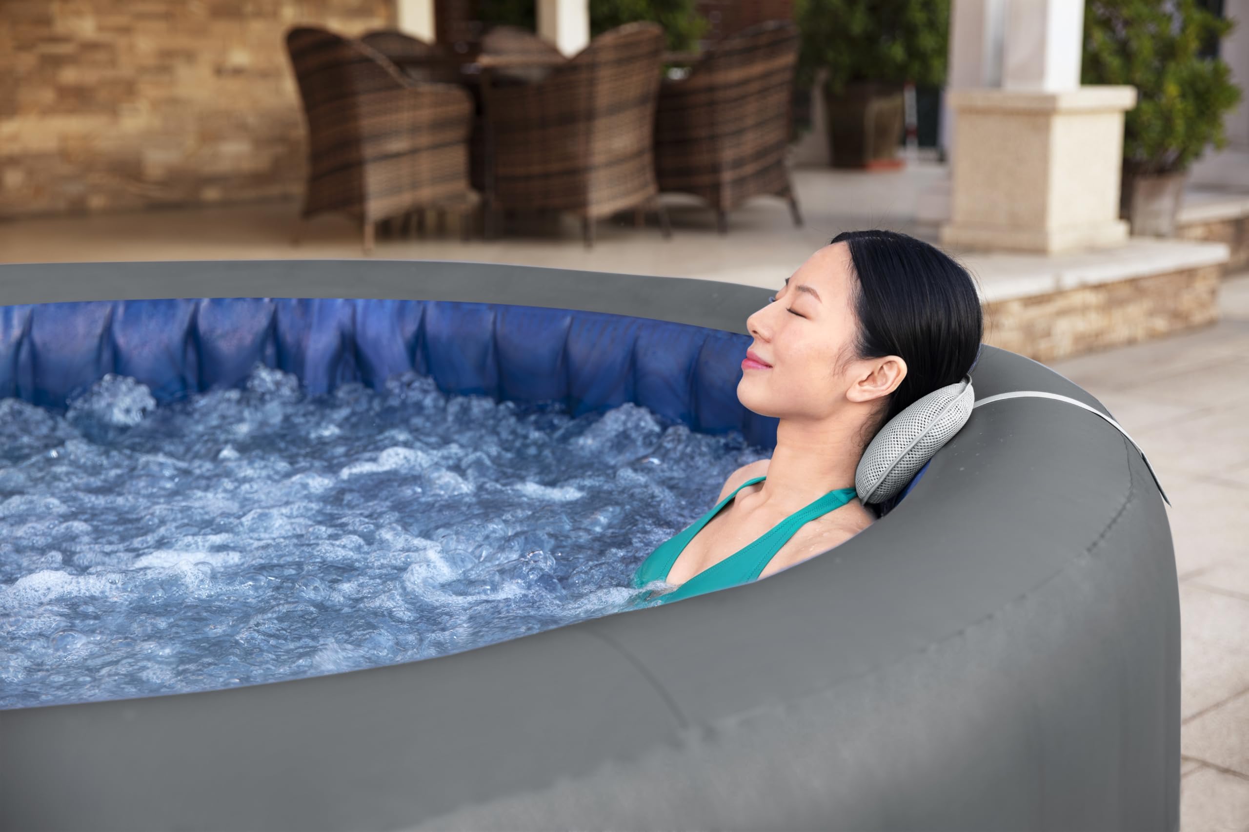 Bestway - Spa Gonflable Santorini Smart HydroJet Pro Efficacité énergétique avec Application de contrôle pour 5 à 7 Personnes - 216 cm x 216 cm x 80 cm - Gris