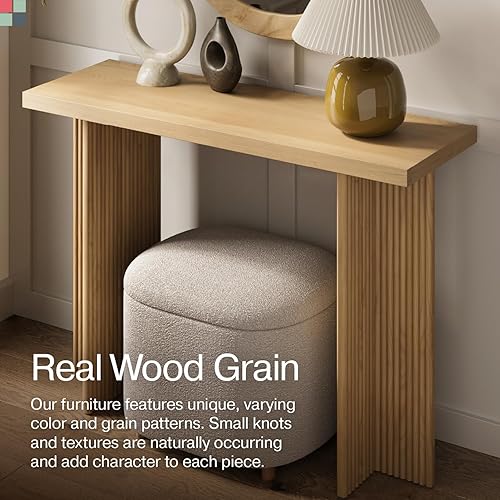 Vista 11 de Mesa consola acanalada, escritorio de entrada pequeño para espacios estrechos, decoración moderna del hogar de mediados de siglo, muebles de sala