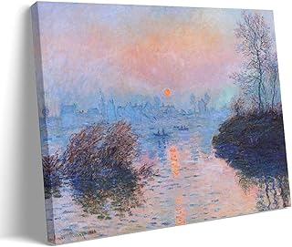 Impressionist Sunset over The Seine River Print - Claude Monet's 1872 Landscape with Boats And Reflection Wall Art Art Print Wall Photo Paint Hanging Picture Family Bedroom Decor Gift Frame 08x12inch(