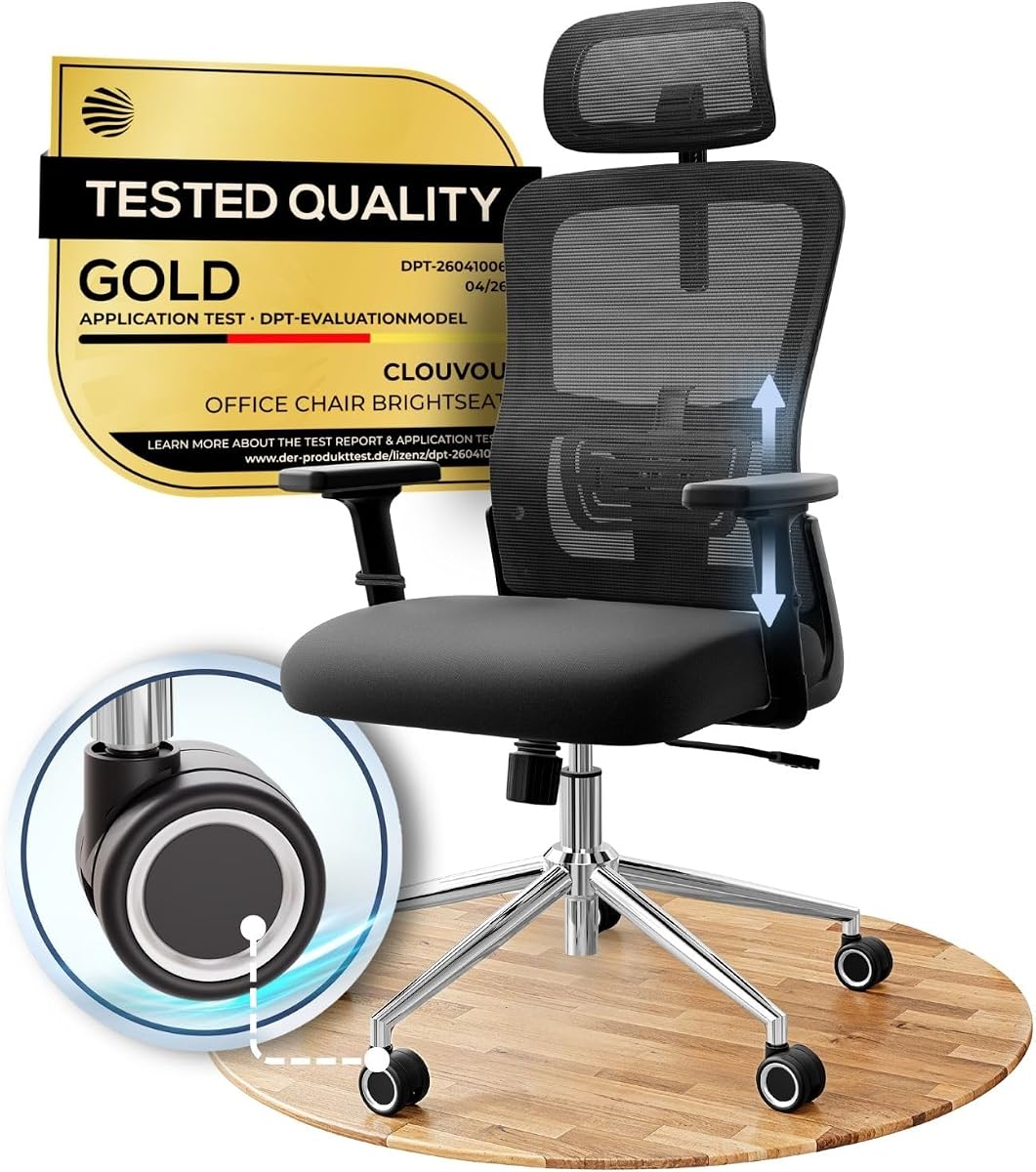 BrightSeat Ergonomic Office Chair Comfy [#1 in Tests] | Ergonomic Chair with Breathable Mesh Back | Computer Chair with wheels | Home Office Desk Chair with 2D Headrest | For 330lbs