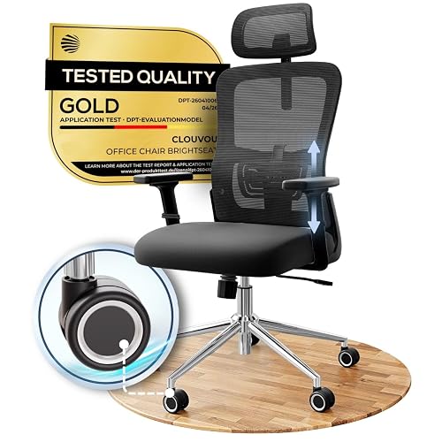 CLOUVOU Ergonomic Office Chair Comfy [#1 in Tests] | Ergonomic Chair with Breathable Mesh Back | Computer Chair with wheels | Home Office Desk Chair with Headrest