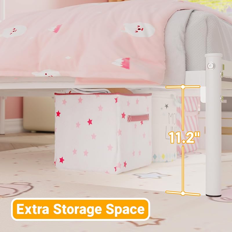 Full Bed Frame with Headboard, Full Size Metal Bed with Storage White image 6