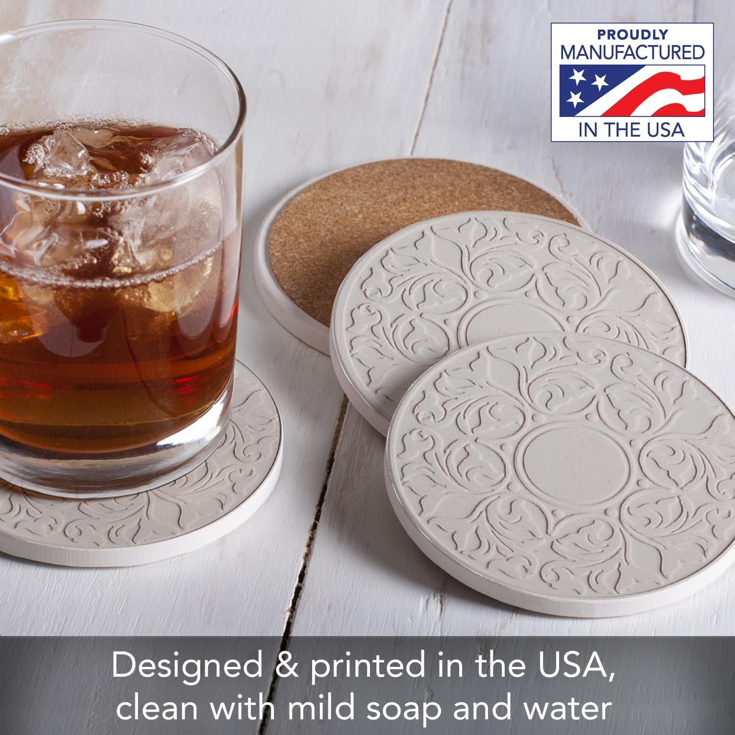Thirstystone Victorian Lace 4 Pack Embossed Stone Coaster Set Manufactured in The USA Absorbent Classic