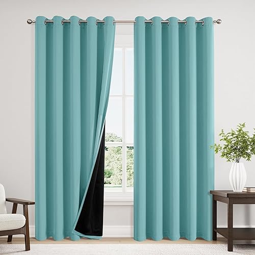 Miniatura 103 de ChrisDowa Cortinas 100% Opacas para Dormitorio con Forro Negro, 2 Capas Gruesas Totalmente Opacas con Aislamiento Térmico y Ojales, Cortinas de