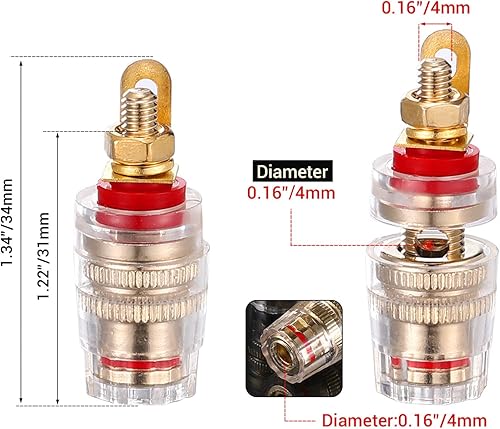 Miniatura 9 de Facmogu 4 conectores tipo banana de 5 vías de alta resistencia en negro y rojo de 0.157 pulgadas, chapado en oro de 24 quilates, con aislamiento de