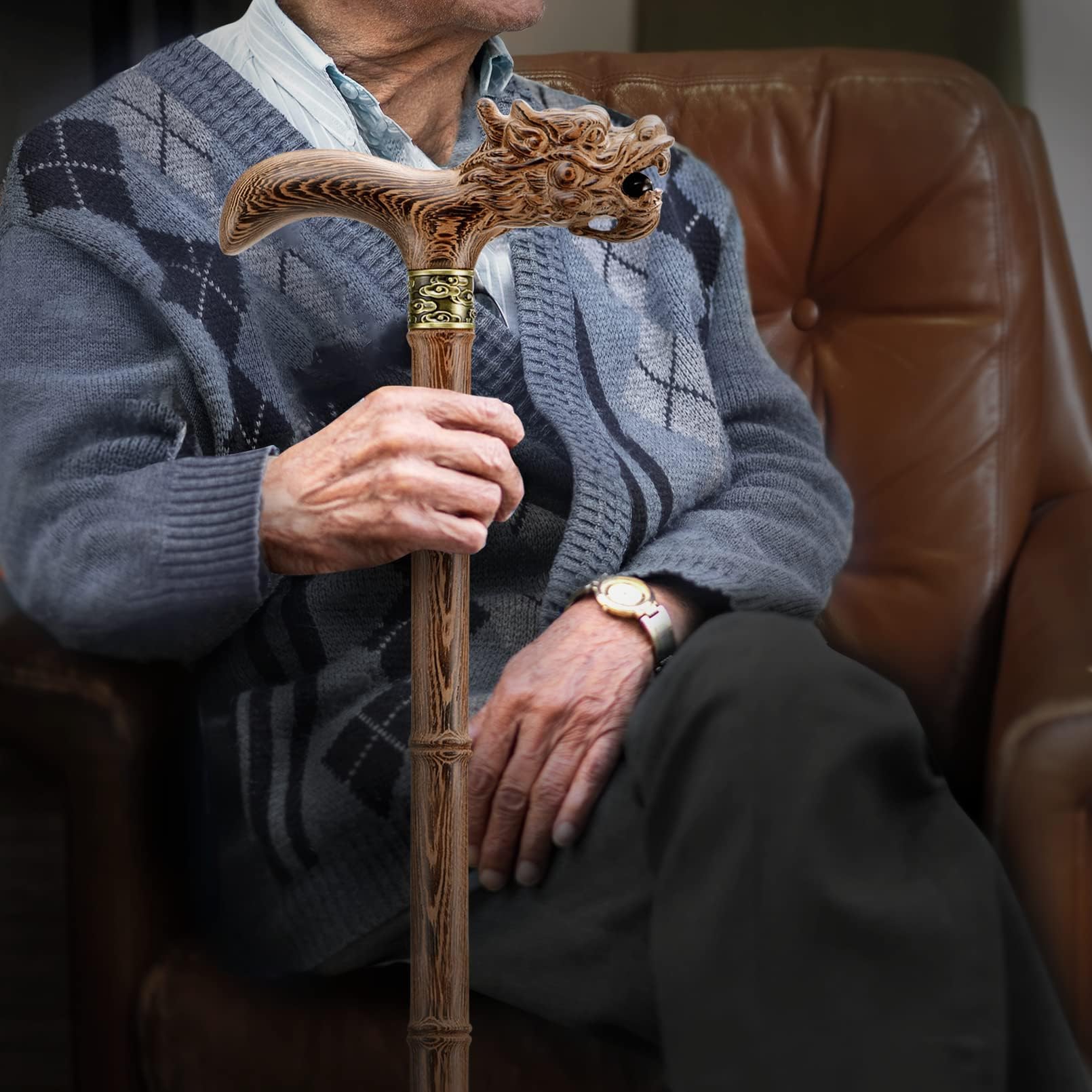 Canne de Marche en Bois sculptée à la Main de qualité supérieure pour Homme et Femme - Design léger - Peut Supporter jusqu'à 226 kg - Bâtons pour Personnes âgées - Convient pour Offrir