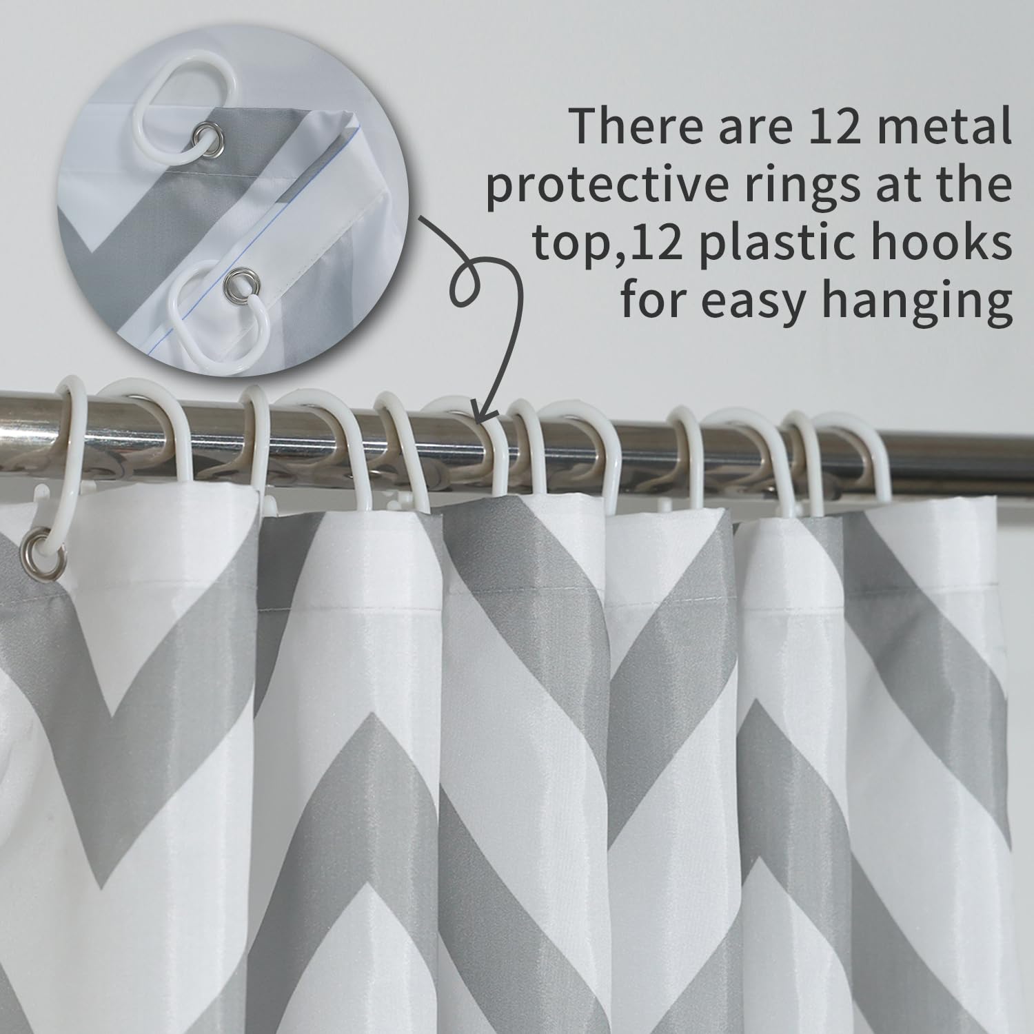 Boho Shower Curtain - Black & White Striped Geometric, Waterproof 72x72 Inch, Mid Century Modern
