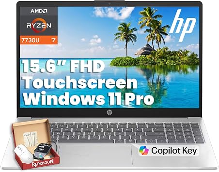 HP 15.6" FHD Touchscreen Laptop, AMD Ryzen 7 7730U, 16GB RAM, 512GB SSD