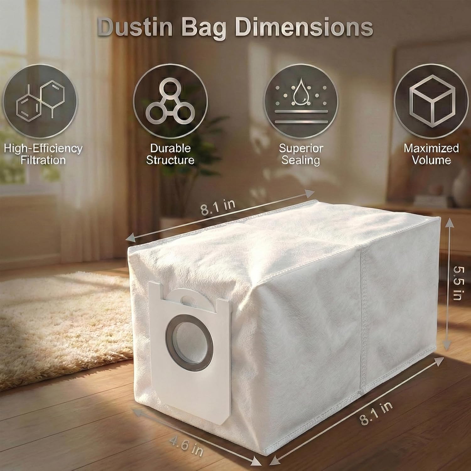 10-Pack 3.5L Dust Bags Compatible for bObsweep Dustin & Orb-i Replacement | Dustin/Dustin Plus/Dustin Combo, PET24-7-213, PET24-7-313, PET24-7-214, PET24-7-215 Robot Vacuum Replacement Trash Bags