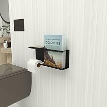GRANDMIX Modern Wall Mounted Toilet Paper Holder with Shelf | Bathroom Storage Rack for Books, Phones, and Essentials | Matte Black Metal Toilet Paper Dispenser | Minimalist Decor for Home and Office