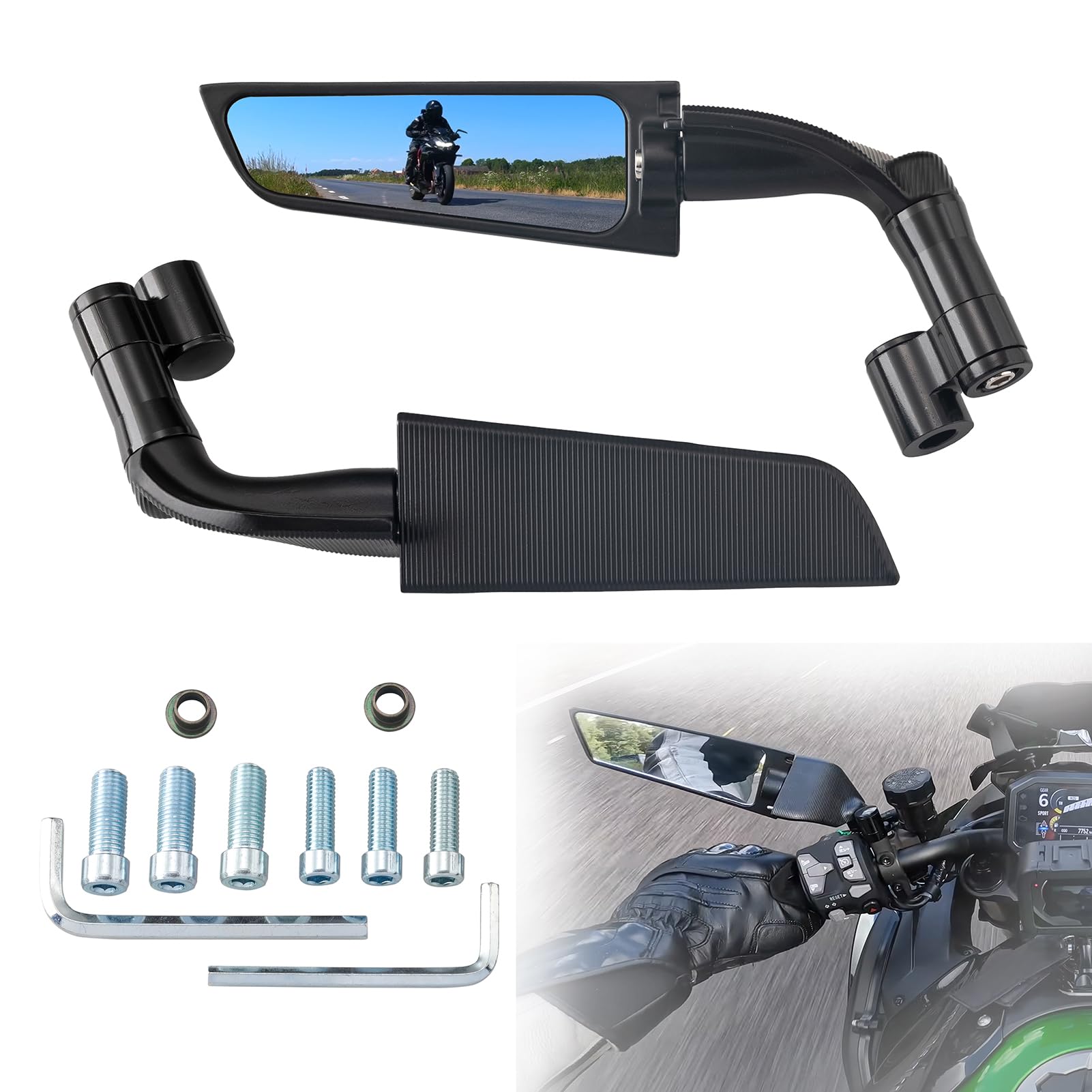 Racing Motorcycle Mirrors Stealth Wind Wing Side Mirror Double Rotating Rear View Mirrors Compatible with Kawasaki Z400 Z650 Z900 Z1000 Yamaha MT-07 MT-10 Duke 250 390 690 790 1290 (10mm, 8mm)