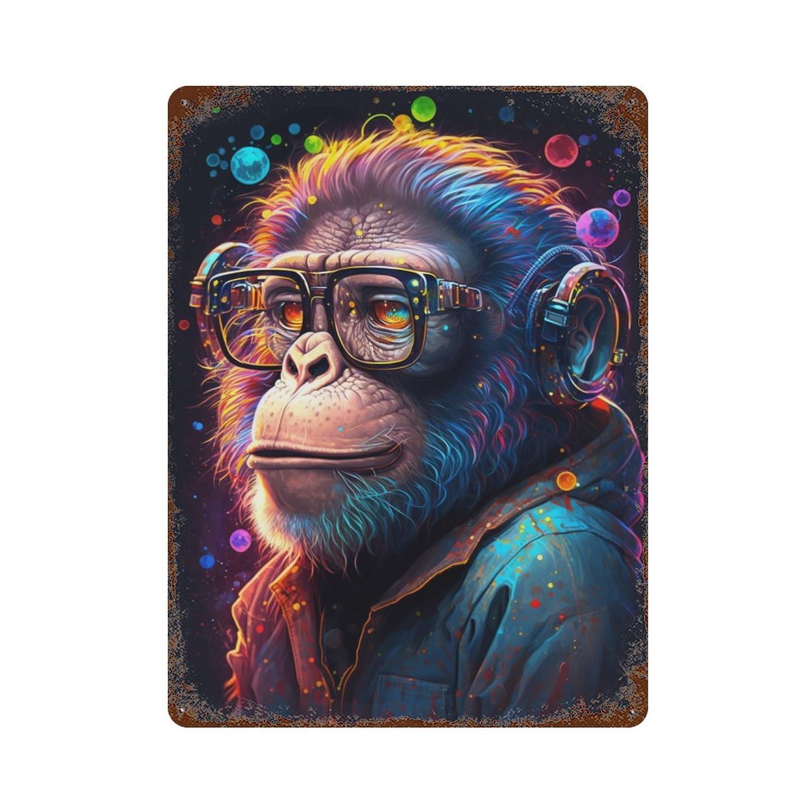 Chic Monkey with Glasses Decorative Tin Sign 15.7"x11.8", for Farmhouse, Kitchen And Entryway Decor, Vintage Wall Decor