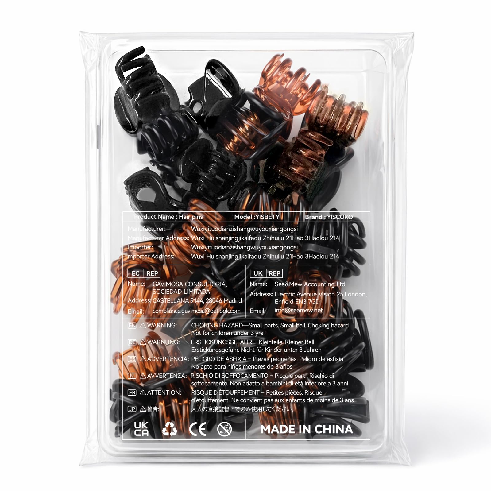24 pinzas para el cabello antideslizantes para mujeres y niñas con estuche de almacenamiento, color negro y marrón