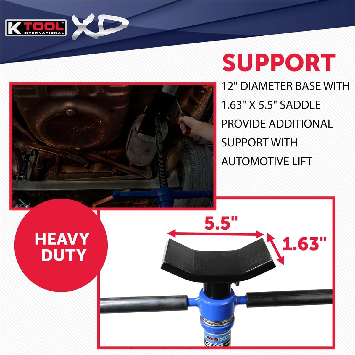 K Tool International XD61077 3/4 Ton Under Hoist Stand with Foot Pedal for Garages, Repair Shops, and DIY, 1,500 lbs. Capacity, Support Range 53.5"-80", Heavy Duty Steel, Self Locking Acme Screw, Blue