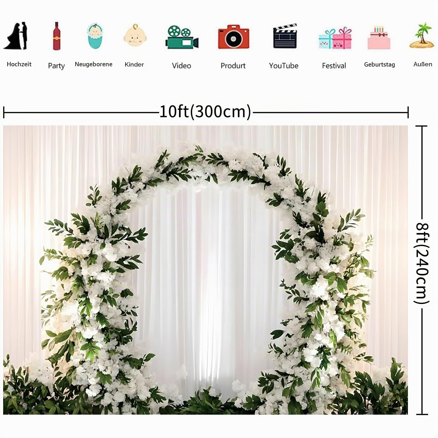 3x2.4m Hochzeit Fotohintergrund 3D Girlande Weiß Hochzeit Jahrestag Party Dekorationen Banner Photo Booth Requisiten