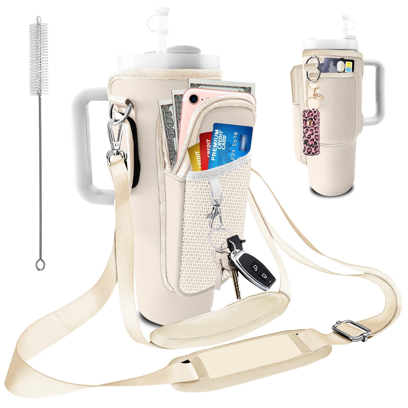 LAOTANGJIA Stanley Carrier Bag for Stanley 40oz/30ozTumbler with Phone with 2 Adjustable Strap,3 Pockets Bottle Stanley Cup Carrier Bag & Case,