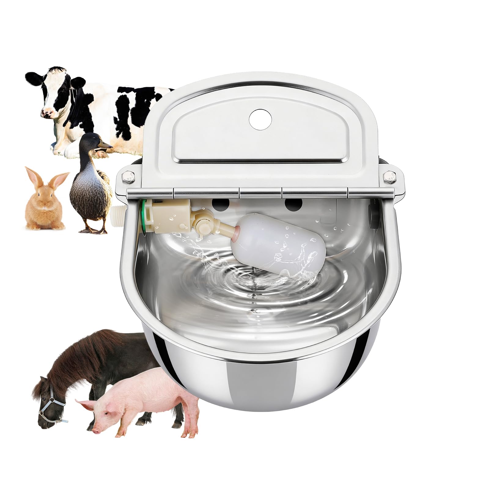 NYXOVA Ciotola automatica per acqua potabile, in acciaio inox 304, con valvola galleggiante per cavalli, bovini, capre, pecore, maiali e cani (senza foro di drenaggio)