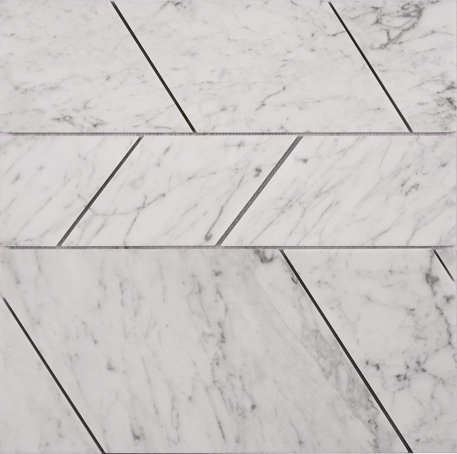 Marble Mosaic Tile for Kitchen Backsplash, Bath Bathroom Floor, Etc,Trapezoid Collection, Mixed Size Trapezoids and Mixed Size Triangles, 12"X12"X3/8", Polished (Carrara White)