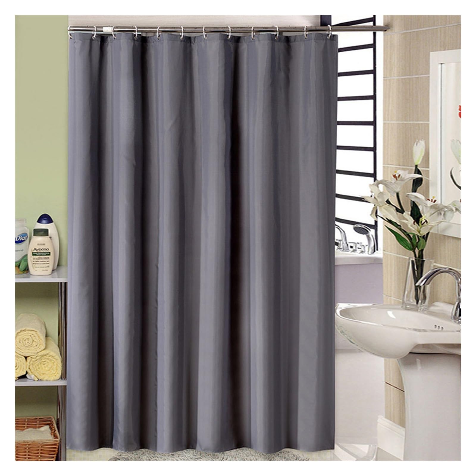 PIGENEQW Shower Liner Cloth Waterproof Solid Color Waterproof Shower Curtain with Hooks for Bathroom Home Decoration(W120xH180cm)