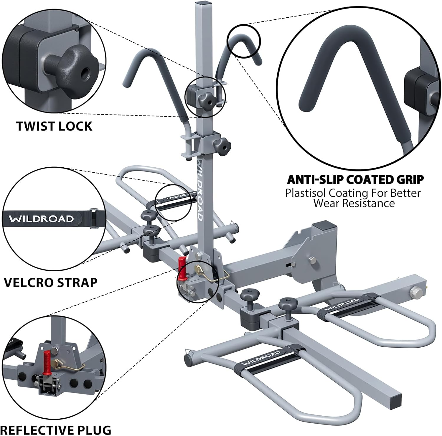 WILDROAD E-Bike Hitch Rack for Car, Quick Release Handle Wobble Free Smart Tilting Bike Rack, Foldable 2-Bike Rack for Standard, Fat Tire and E-Bike, 2-Bike 180 lbs Capacity, Fits 2-inch Receiver