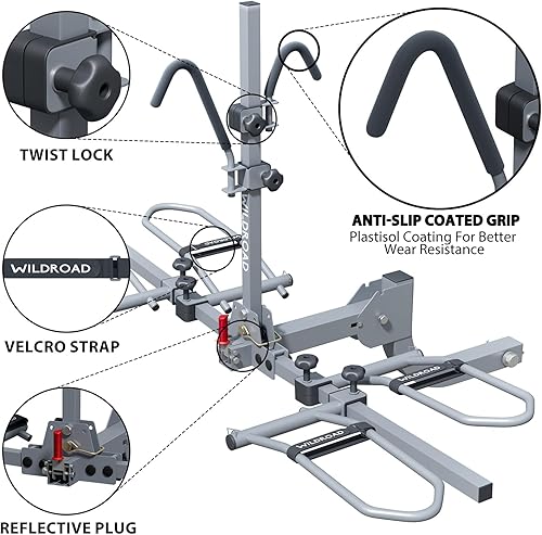 Miniatura 7 de WILDROAD E-Bike Hitch Rack for Car, Quick Release Handle Wobble Free Smart Tilting Bike Rack, Foldable 2-Bike Rack for Standard, Fat Tire and