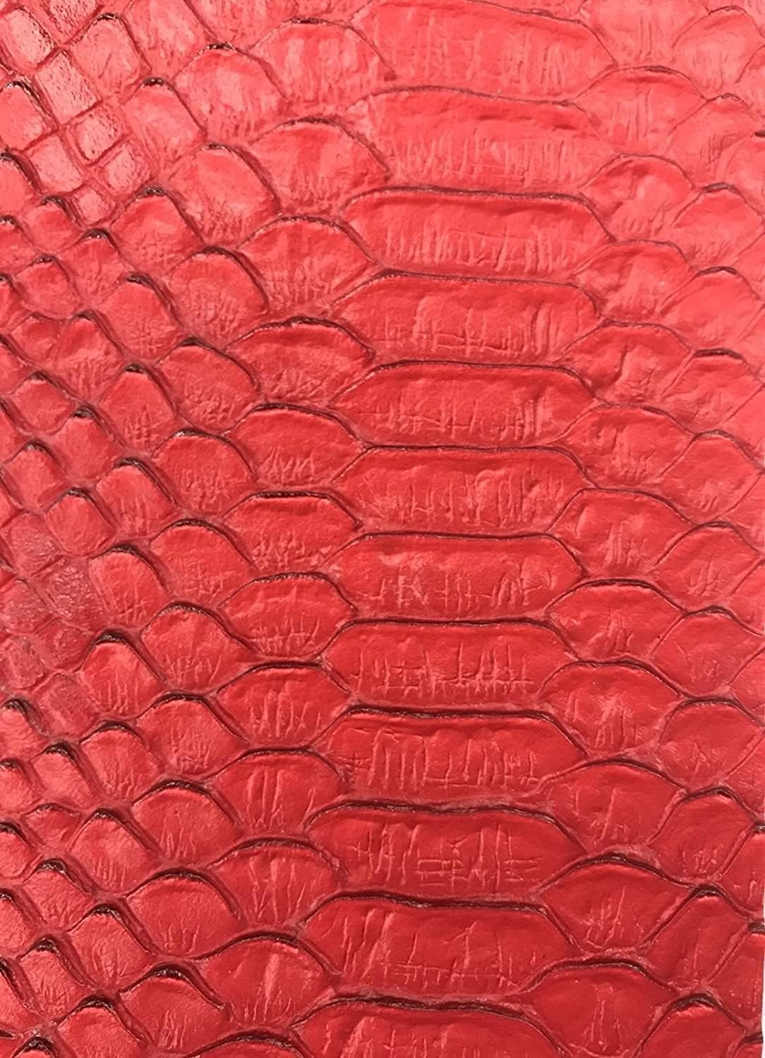 New Creations Fabric & Foam Inc, Faux Viper Snake Skin Vinyl-Faux Leather-3D Scales Fabric by The Yard. (Red Matt)