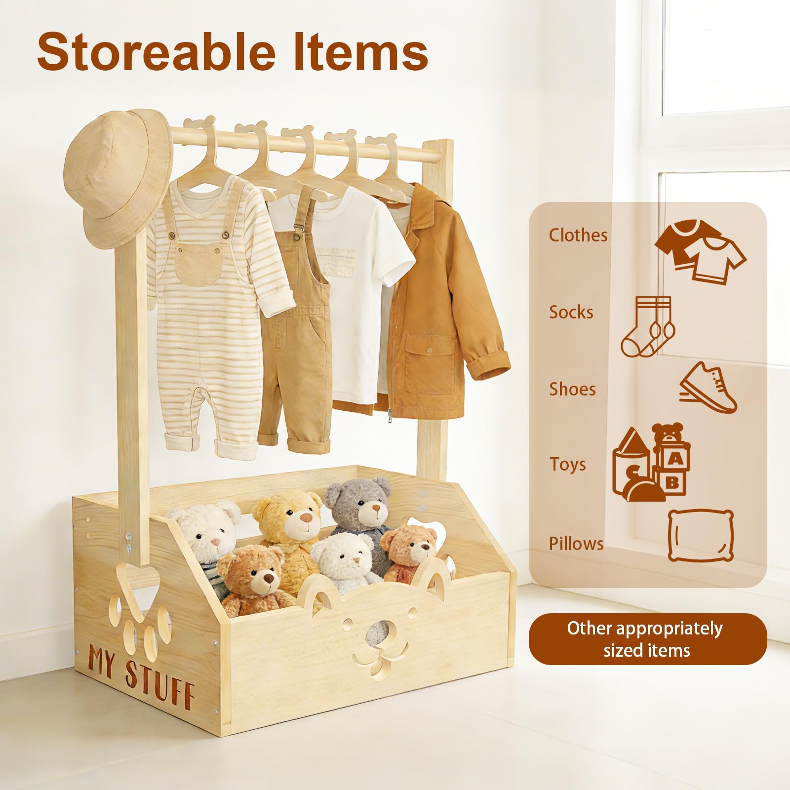 Geschenk Korb mit Griff,34x23x17cmHolzkiste Geschenk,Aufbewahrungskorb mit Hängestangen, Kleiderständer für Organisation und Aufbewahrung