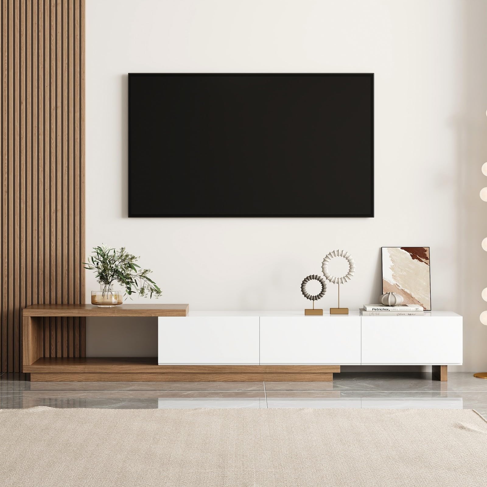 Homary Erweiterbarer TV-Schrank 179-255 cm, TV-Möbel mit 3 Schubladen