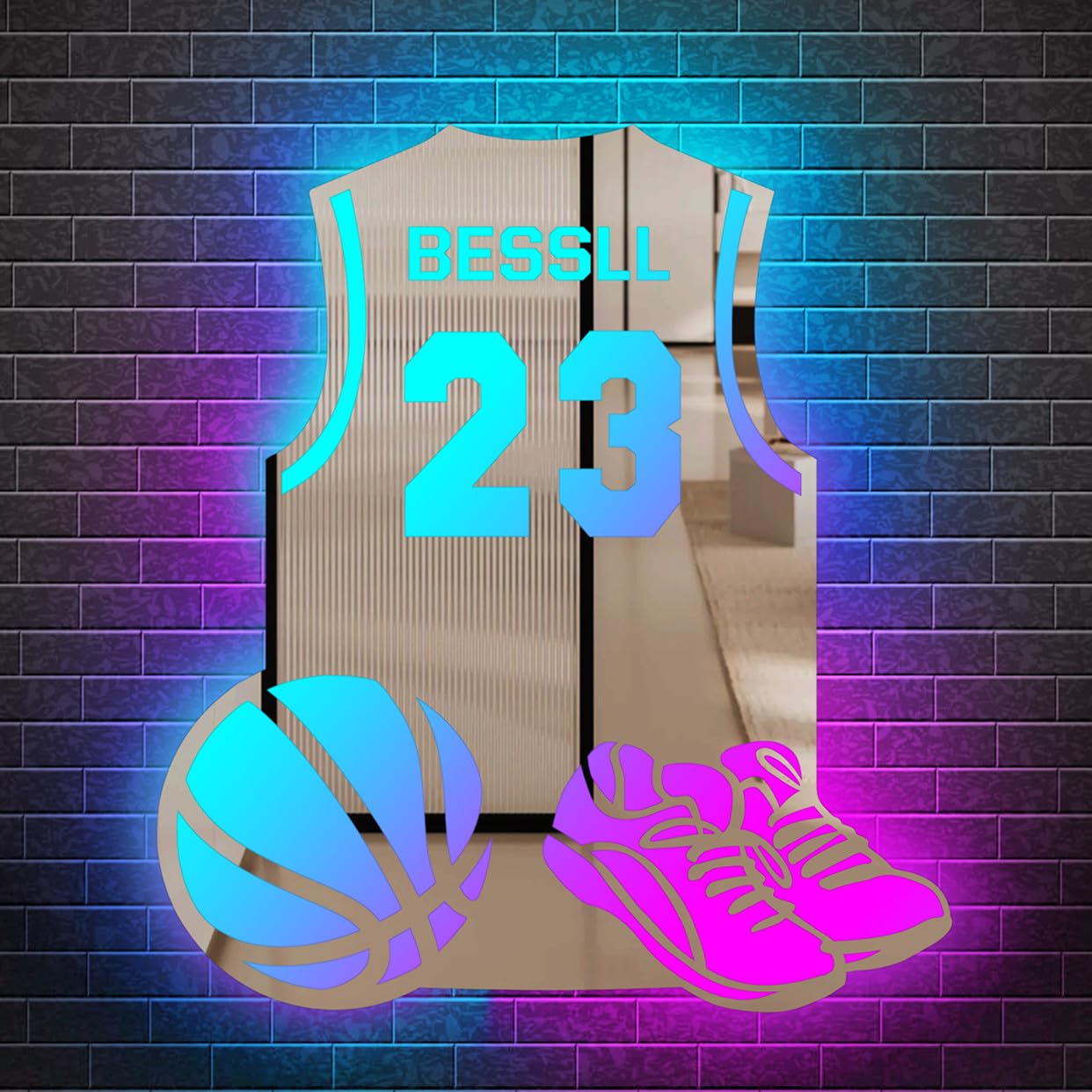 Letrero de neón con luz de espejo personalizado, letrero de baloncesto con nombre personalizado, luz nocturna de neón para dormitorio, fiesta de cumpleaños, decoración del hogar, club, niños, regalos