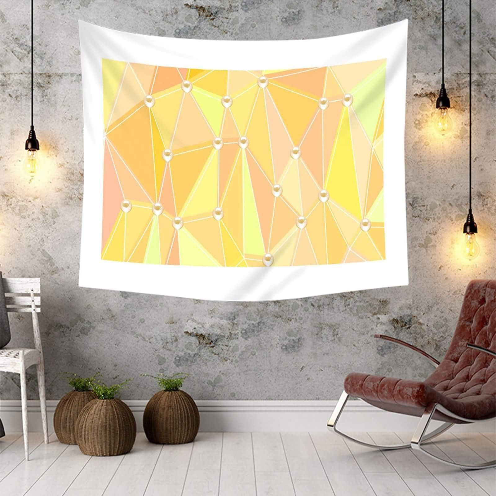 Homxi Tapiz Decorativo Cama 350 x 256 CM,Tapices para Sofá Poliéster Patrón de Triángulo Geométrico Tapiz de Habitación Amarillo
