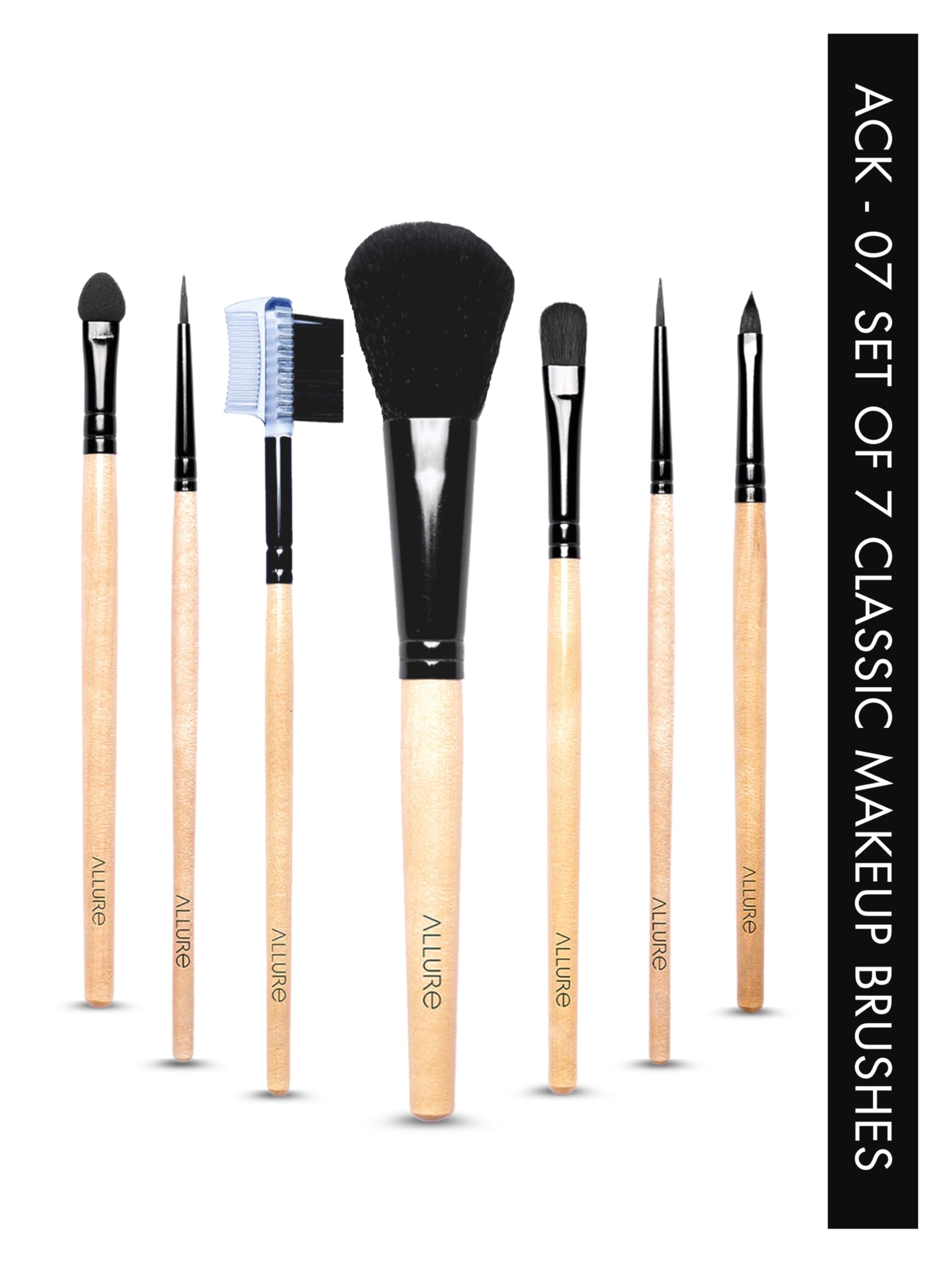 Allure Classic Professional Makeup Brush Set, 7 Pieces, Wooden Handle with Soft Ferrules, Natural and Synthetic Hair for Daily Makeup, ACK-07-picture-10