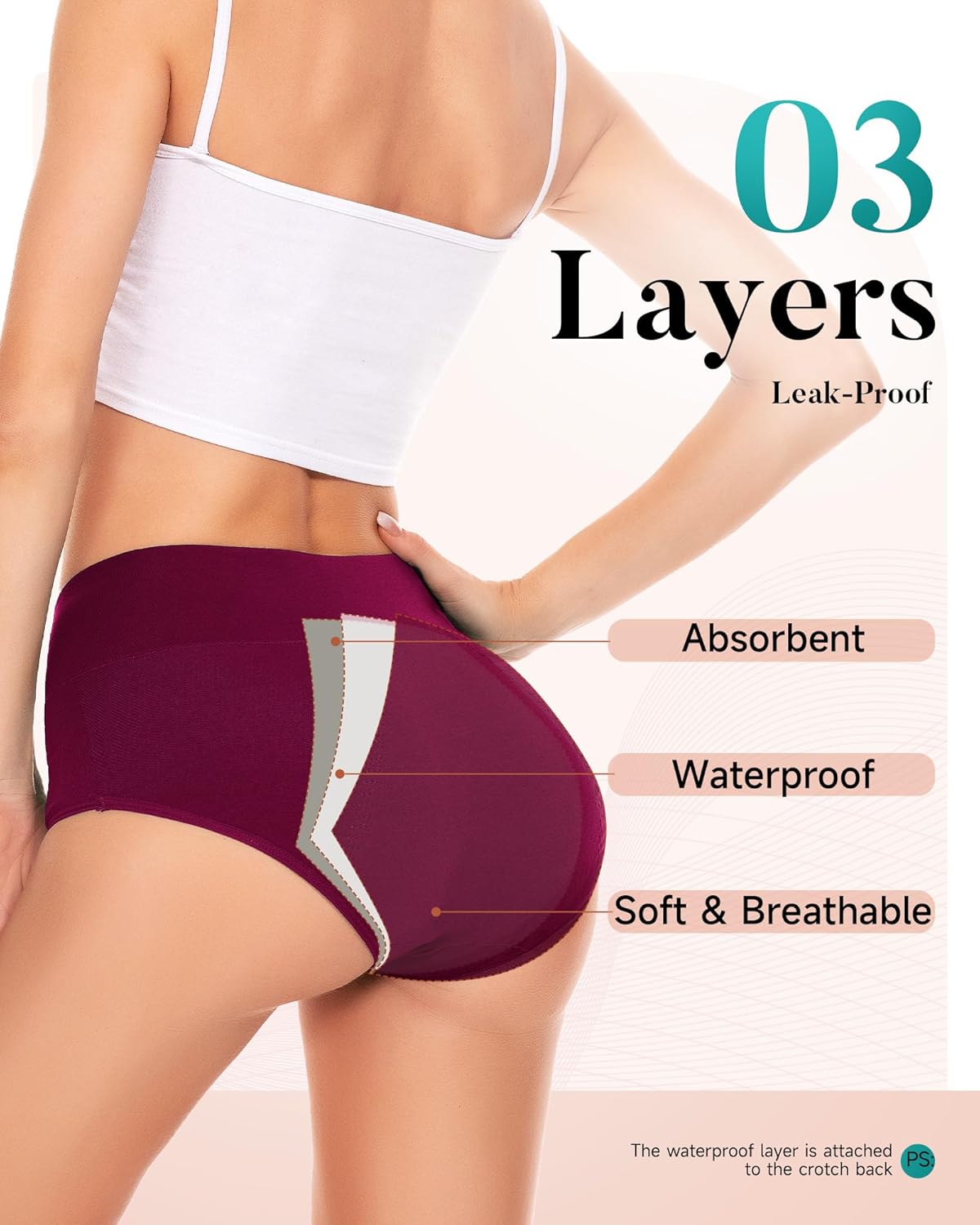 PULIOU Period Underwear for Women Heavy Flow High Waisted Menstrual Panties Teens Cotton Postpartum Hipster 3 Pack Black - Image 3