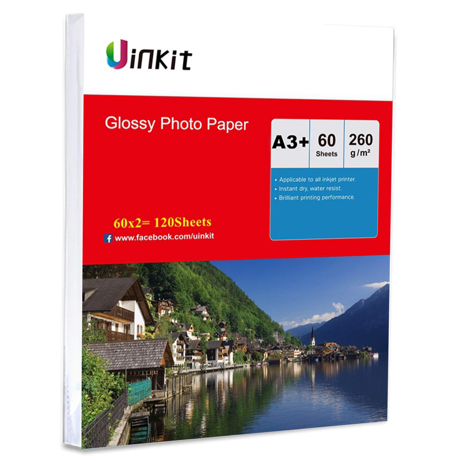A3 Plus Photo Paper High Glossy -120 Sheets Pack 260Gsm Inkjet Paper 13x19 Inches Uinkit Heavy Paper