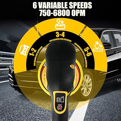 Miniatura 4 de Pulidora inalámbrica de coche con 6 velocidades variables de hasta 6800 RPM, pulidora orbital para batería Dewalt de 20 V máximo, pulidora eléctrica