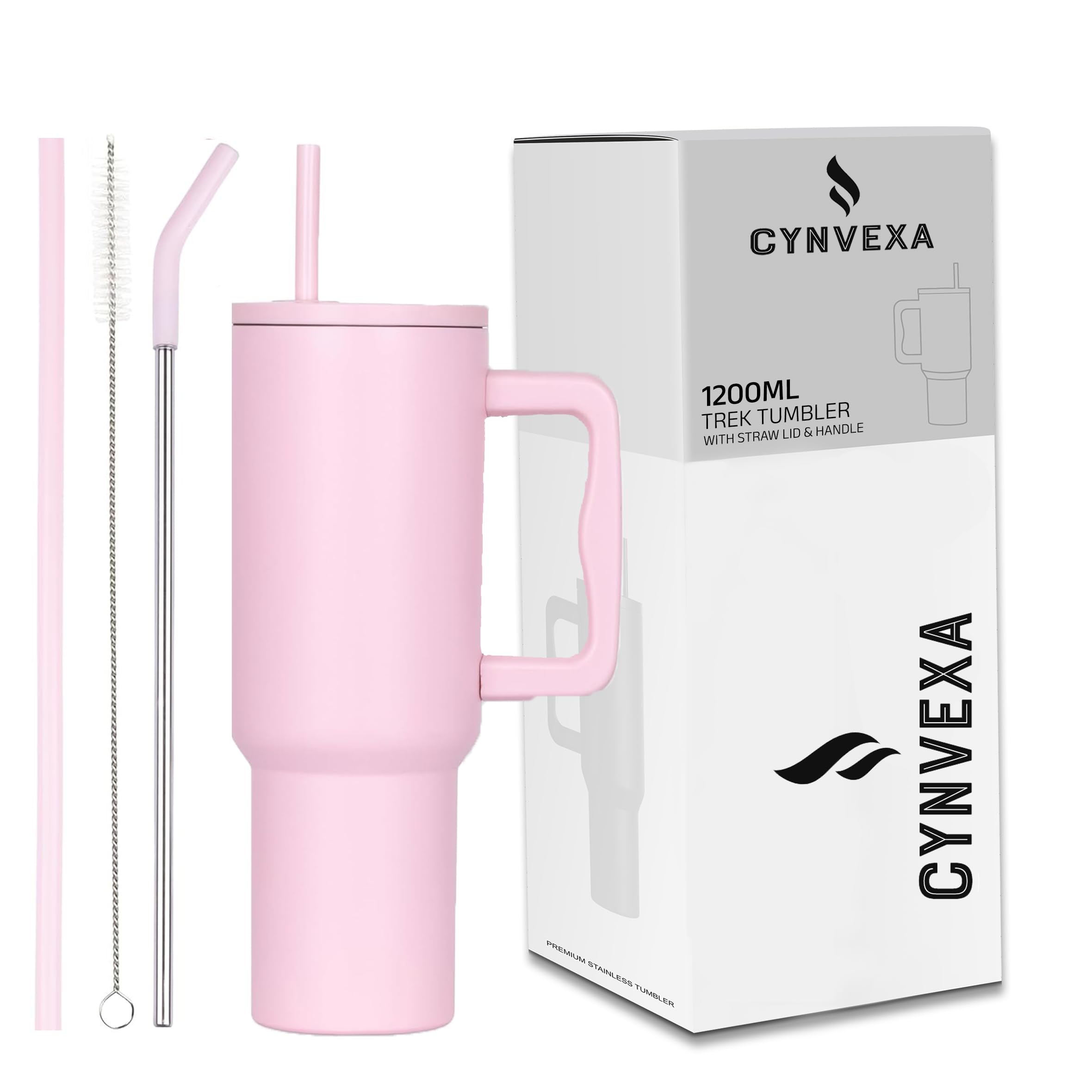 Tumbler with lid and Straw 1200ML Cup Stainless Steel Vacuum Insulated Tumbler for Water, Iced Tea or Coffee 1.2L Office Gym Travelling (40 - Oz - Pink)
