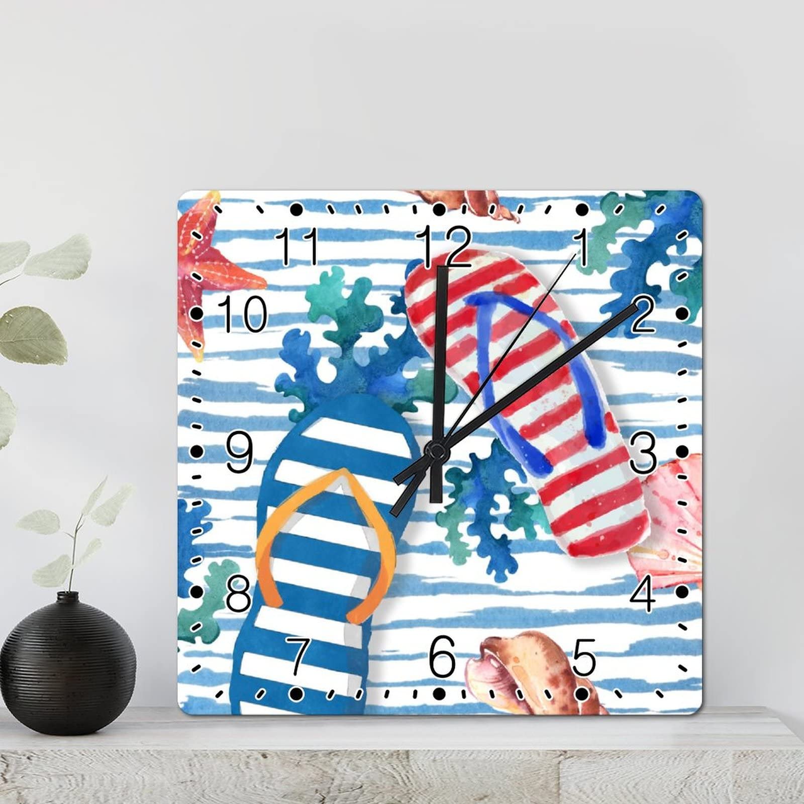 Grande horloge murale carrée coquillage rustique haut de gamme