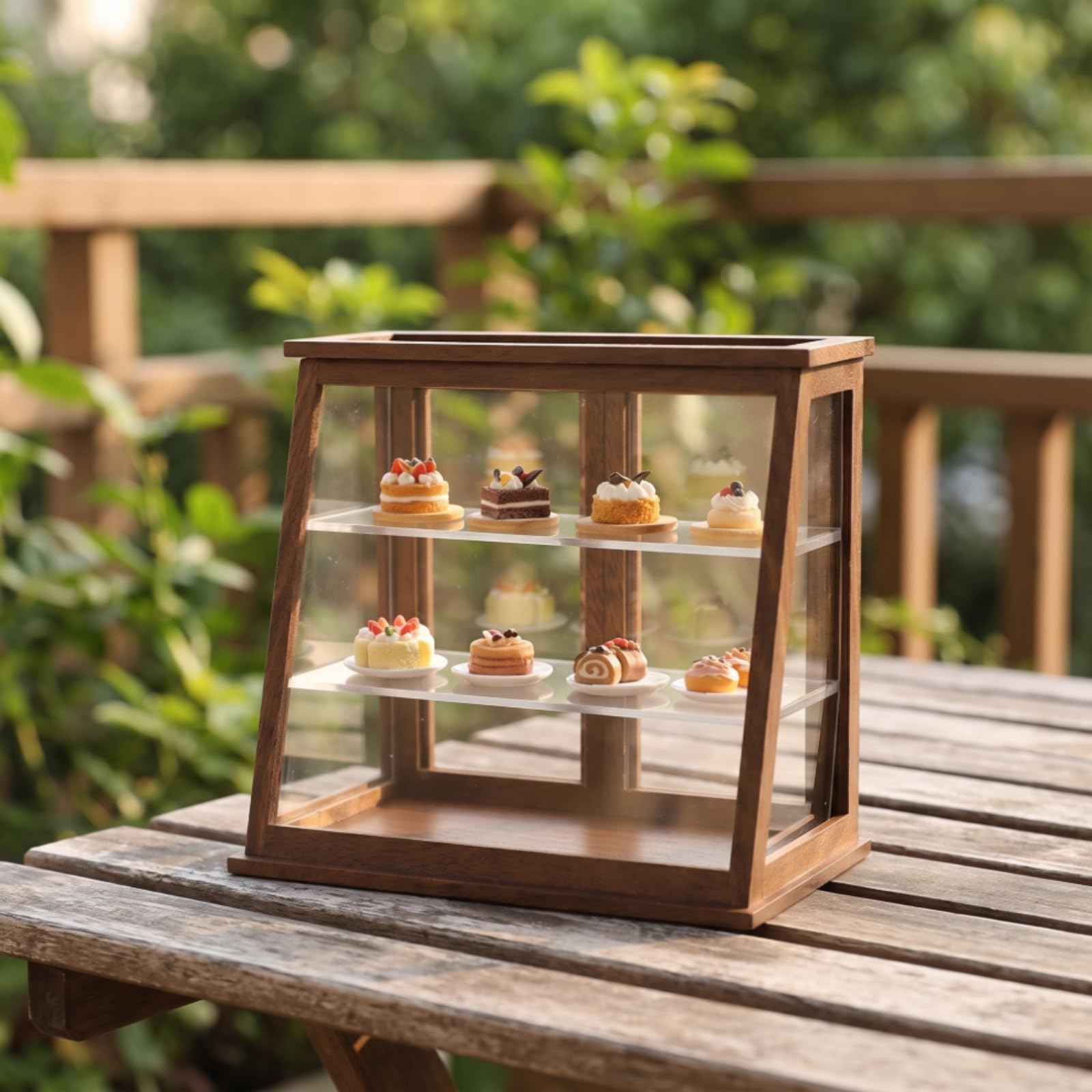harayaa Miniatur Vitrine Puppenhaus Vitrinenschrank Schaukasten aus Holz mit Schräger Front Und Seitenscheiben Zwei Einlegeböden für Puppenhaus Laden Dioramen, Kirschbaumholz