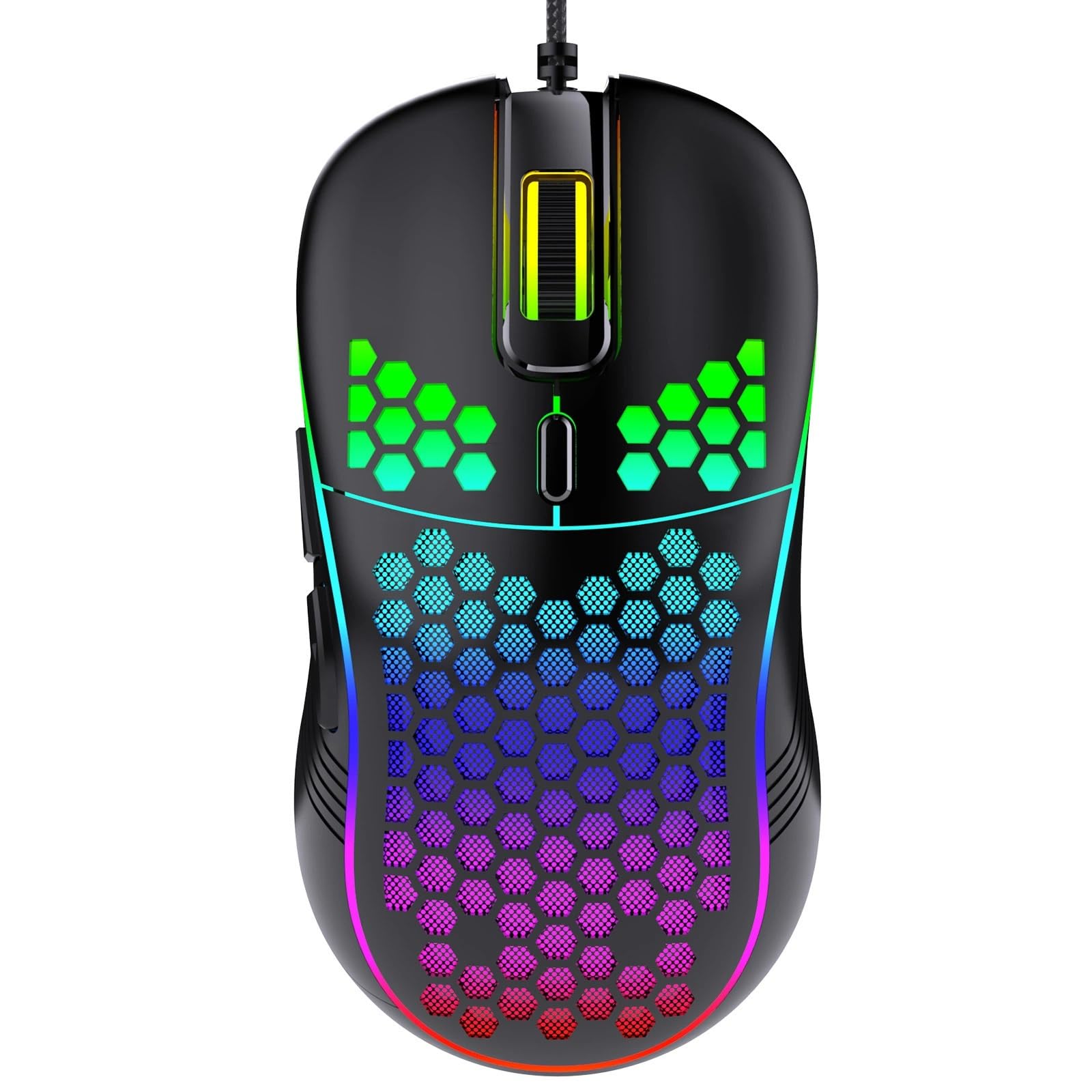 Ratón Gaming con Cable D110 – Ultraligero Diseño Panal, 7200 dpi, 6 Botones, RGB, USB-A + USB-C – Mouse Gaming para PC, Mac, Windows 10/11 y Linux (Negro)