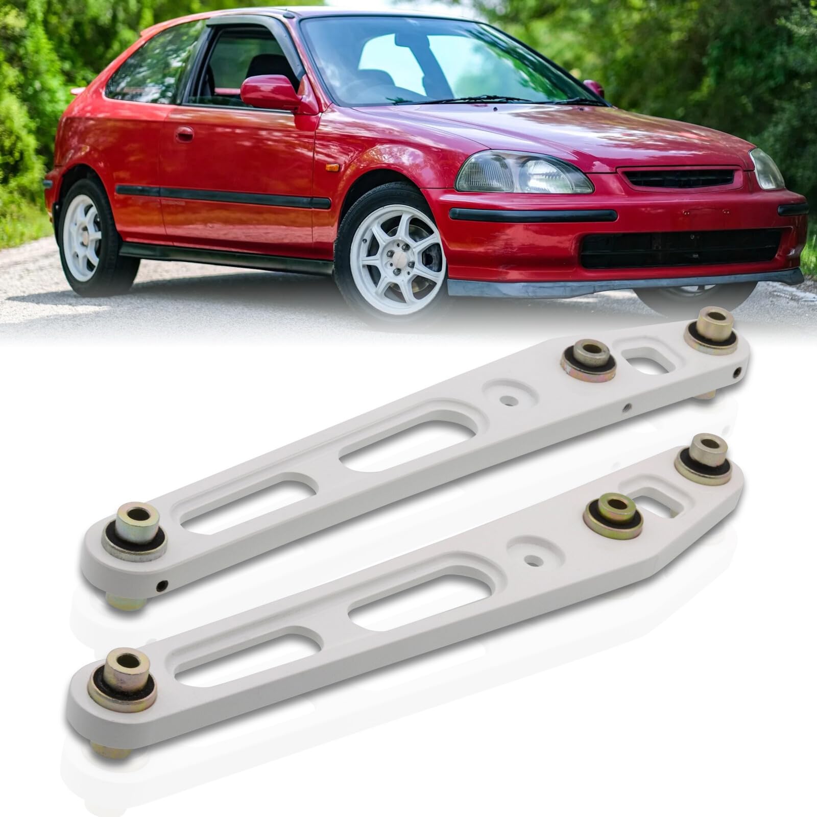 JDM Rear Lower Suspension Billet Aluminum Steel Lower Control Arms LCA Kit Pair Bushings Set Compatible/Replacement For Civic EK EM LX DX EX SI 1996 1997 1998 1999 2000 96 97 98 99 00