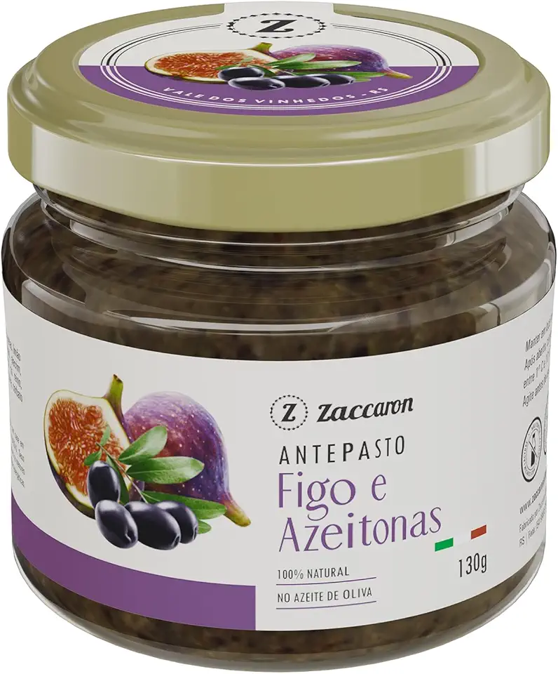 Antepasto de Figo com Azeitonas Zaccaron 130g | Doce e Salgado Equilibrados | Ideal para Queijos, Pães e Petiscos