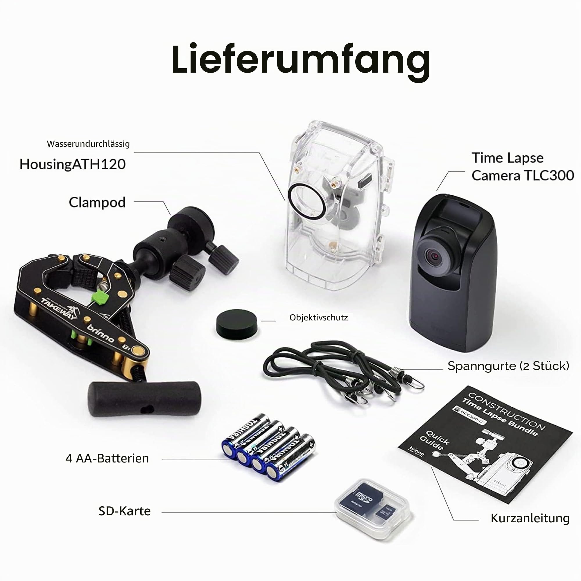 Brinno BCC300-C Video-Zeitraffer-Kit – TLC300 Time Lapse Kamer 1080P FHD HDR, IPS-LCD-Bildschirm, IPX4 Schutzgehäuse, Montageklemme – Einfache Bedienung, ideal für Bauprojekte Innen- und Außen
