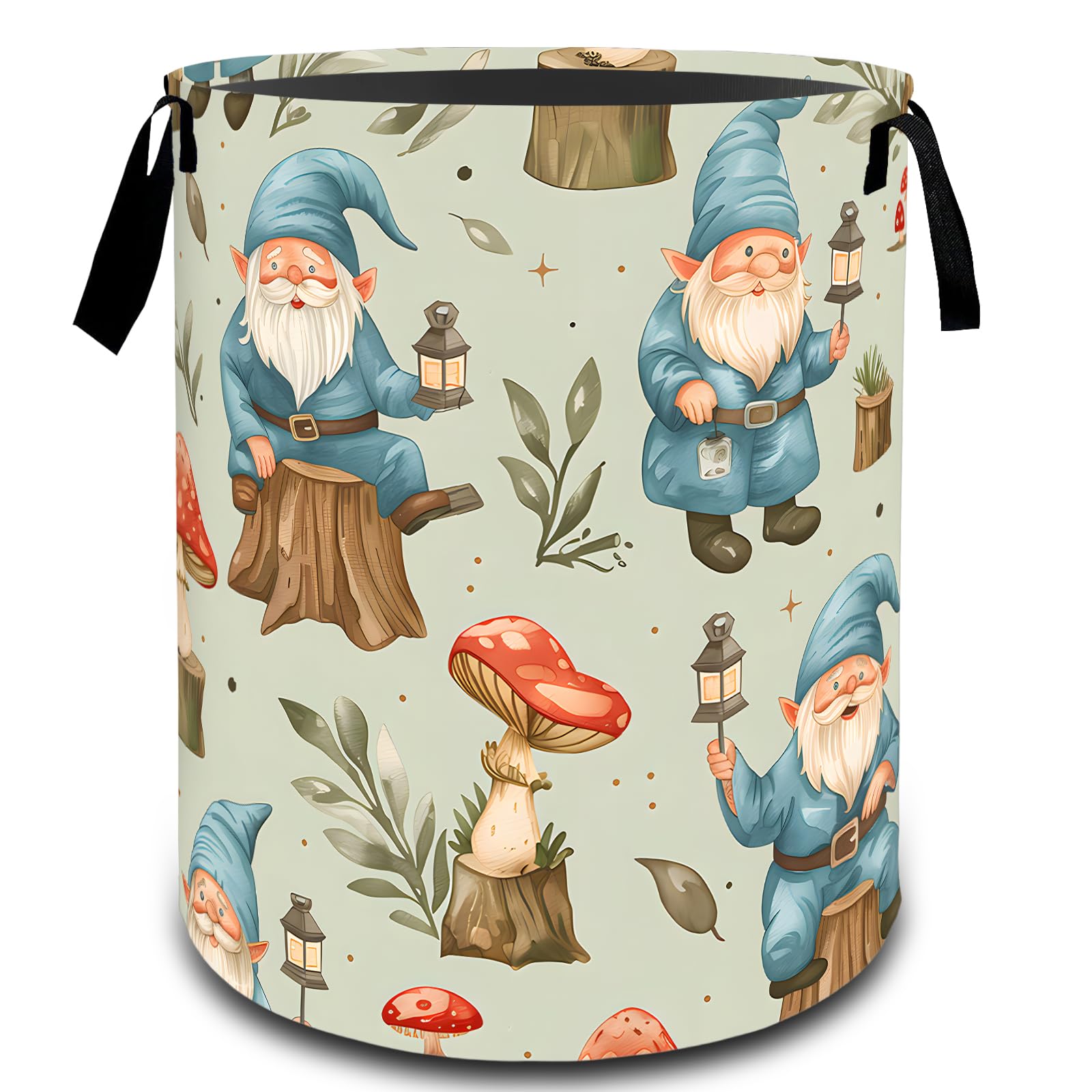 VODRM Gnome Mushroom Forest Laundry Basket, Dirty Collapsible Clothes Toy Organizer Hamper for Kids Adults, Oxford Cloth Waterproof Storage Bin for Bedroom Bathroom Home Decor Gifts, 19.7"X15.7"