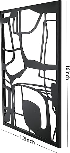 Miniatura 2 de Remenna Decoración de pared de metal, arte abstracto de pared de metal negro, juego de 3 con marco, esculturas de pared modernas de línea abstacta
