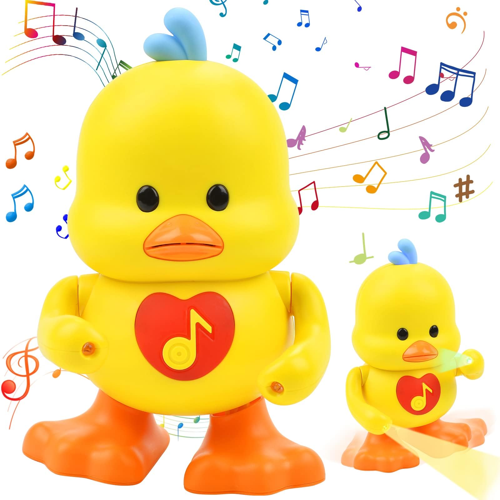 ExceforeDancing Walking Electric Duck Smart Toys, Cute Cartoon Yellow Duck with Music and LED Light, Moving Walking Dancing Toys Gift for Boy & Girl