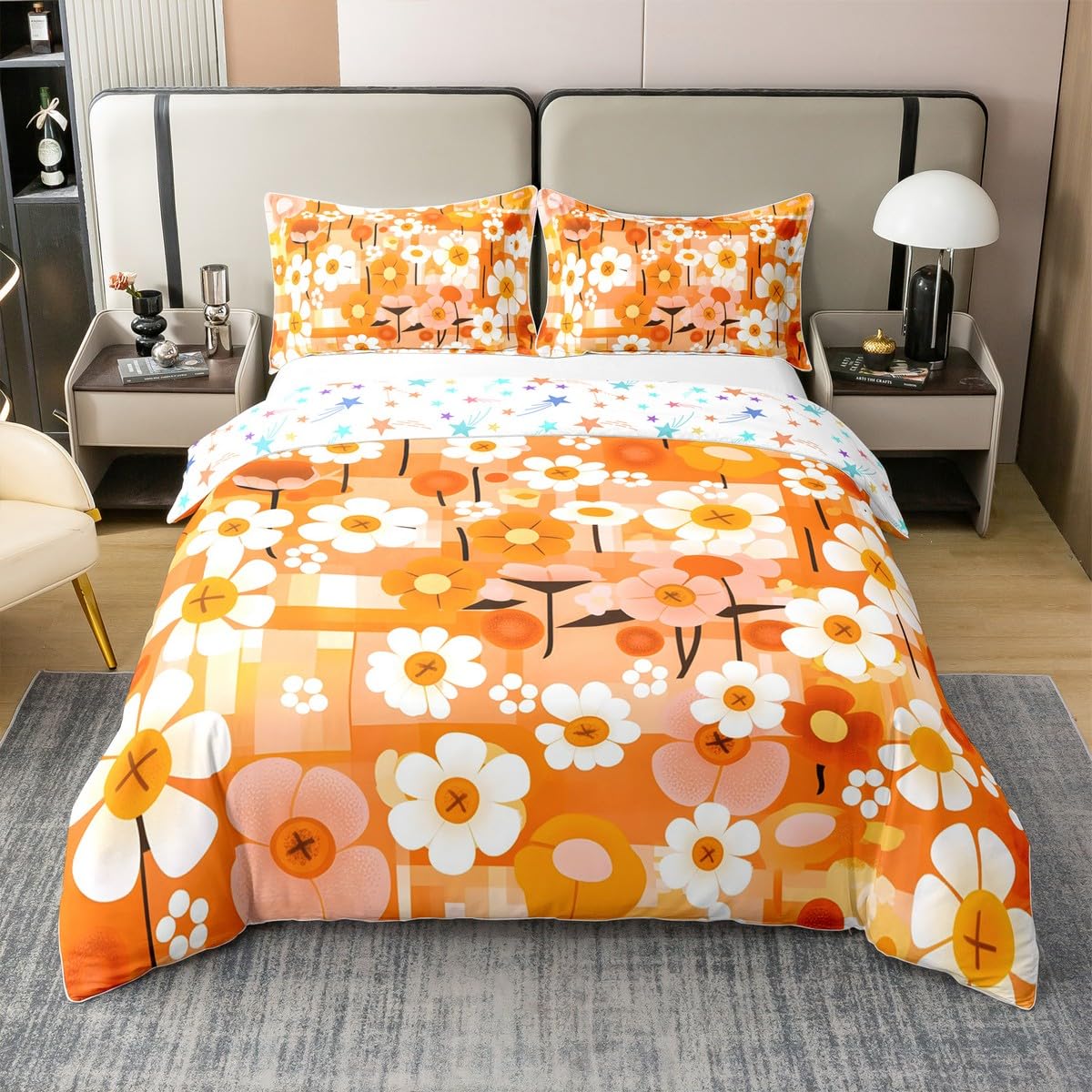 Housse de couette fleurie style hippie des années 70 pour chambre rétro bohème