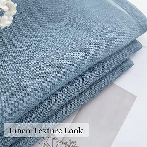 Miniatura 3 de MIULEE Cortinas traslúcidas con textura de lino azul polvoriento para cocina, dormitorio, sala de estar, cortinas de gasa semitransparentes para